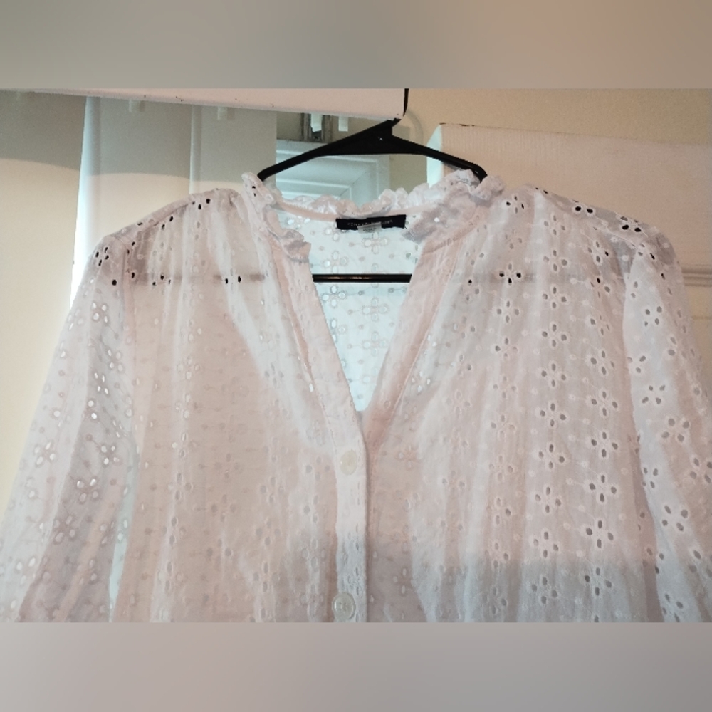 Tommy Hilfiger White Button Down Cotton Tiered Lined Eyelet Dress Size 2 - Picture 5 of 8